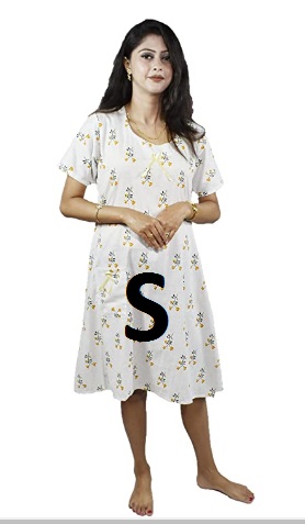 BDROX Cotton Short Length White Booty Printed Yellow Color Small Size Nighty_amazon#BDROX50BD_Y_S