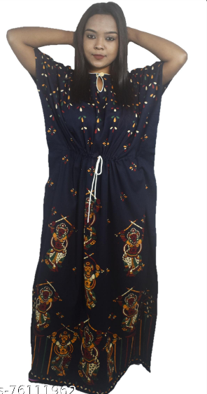 BDROX Gujri Cotton Blue dance printed Kaftan Nighty_Amazon#MBFCNRF0000000062