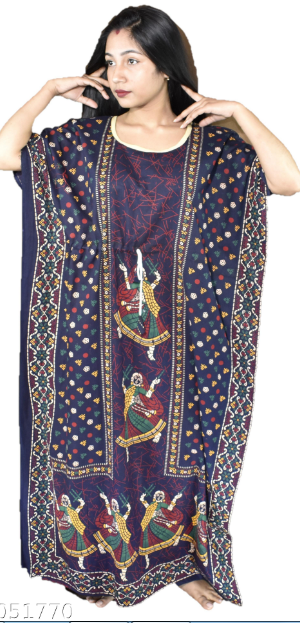 BDROX Gujri Cotton Girl with Dandia and dots printed Blue Kaftan Nighty_meesho#BFGNBLF0000000608 AMAZON-BFINRF00000000667
