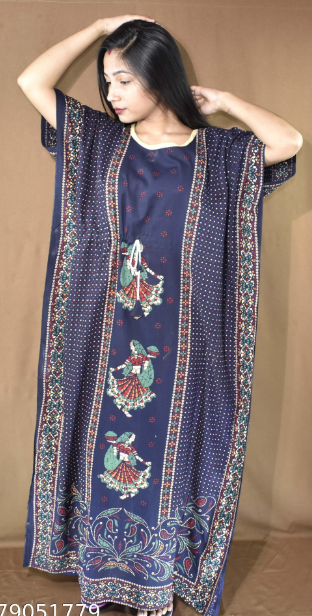 BDROX Gujri Cotton Girl with Dandia printed Blue Kaftan Nighty_Amazon#BINMF00000000342