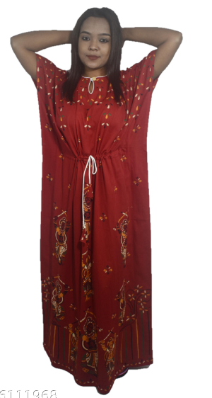 BDROX Gujri Cotton Red dance printed Kaftan Nighty
