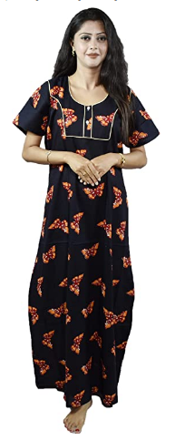 BDROX Pure Cotton Full Ankle Length Maxi Indonesian and Gujri Fabric Butterfly printed Black nighty_Meesho#e75YIVnA_Amazon#BDROX53INGJM_BB
