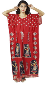 BDROX Pure Cotton Full Ankle Length Indonesian Fabric Kaftan Nighty with Dancing Girl Printed Red Colour_Amazon#BDROX55IKDG_R