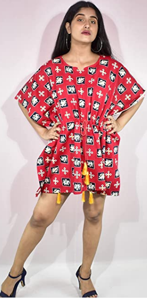 BDROX Red Short Kaftan_Amazon#BFINRF00000000004