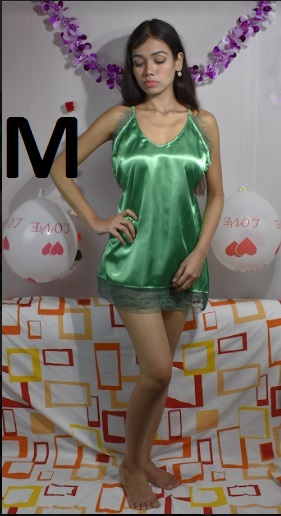 BDROX Estonished Satin Lace Babydoll Green Color M Size Nightdress