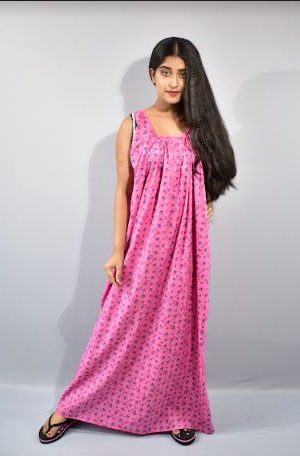 BDROX Cotton Pink Maxi Nighty# MEESHO_MBFCNPF0000000086