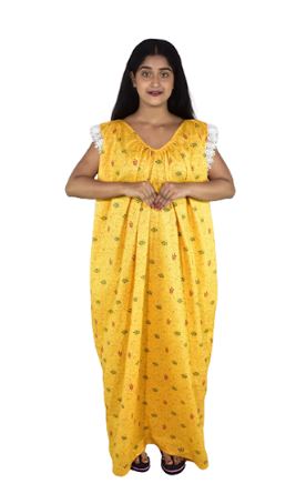 BDROX Cotton Yellow Maxi Nighty
