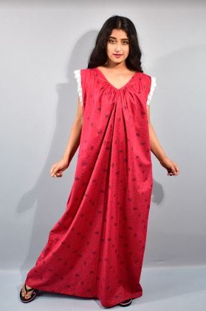 BDROX Cotton Red Maxi Nighty