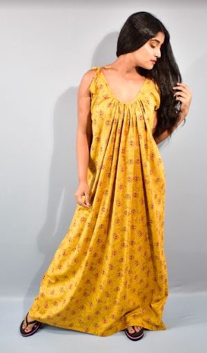 BDROX Cotton Yellow Maxi Nighty