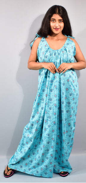 Blue  Maxi Shoulder Ribbon Nighty_Meesho#823044206