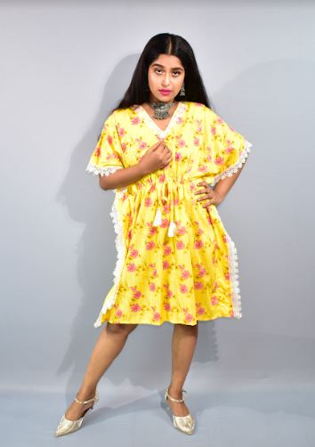 BDROX Yellow Short Kaftan Nighty_HNZffmqW