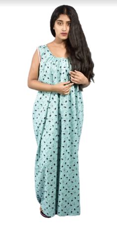 BDROX Cotton Light Blue Maxi Nighty