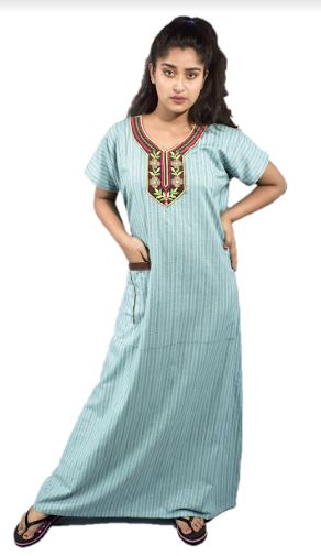 BDROX Cotton Light Blue Maxi Nighty