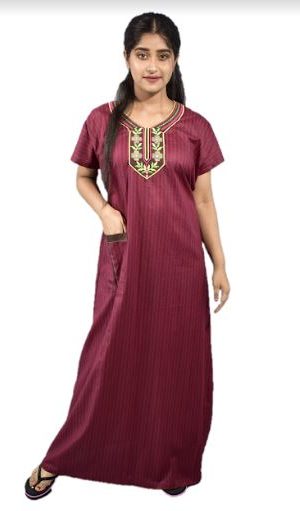 BDROX Cotton Marron Maxi Nighty