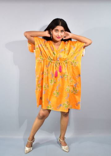 BDROX Orange Short Kaftan nighty