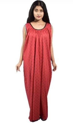 BDROX Cotton Red Maxi Nighty