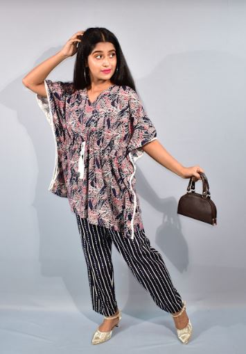 BDROX Blue Kaftan Pajama Set