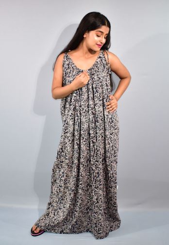 BDROX Blue Maxi Nighty Ribbon On Shoulder