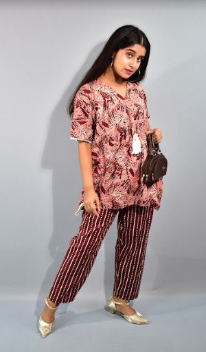 BDROX Maroon Kaftan Pajama Set