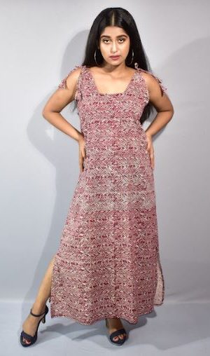 BDROX Maroon Maxi Nighty Ribbon On Shoulder