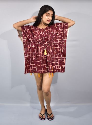 BDROX Maroon Short Kaftan Nighty