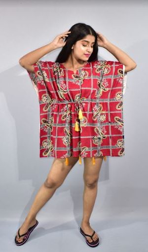 BDROX Red Short Kaftan Nighty