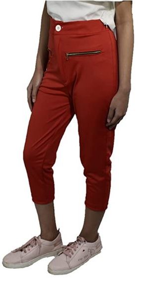 WOMEN RED PANT BUTTUN WITH ZIP M