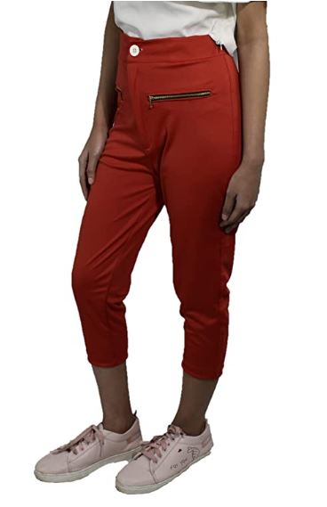 WOMEN RED PANT BUTTUN WITH ZIP L