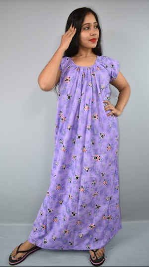 BDROX Cotton Purple Maxi Nighty