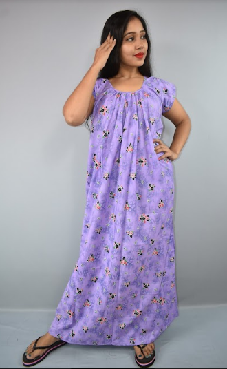 BDROX Cotton Purple Maxi Nighty