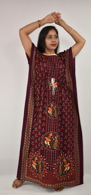 BDROX Gujri Kaftan Nighty in Maroon