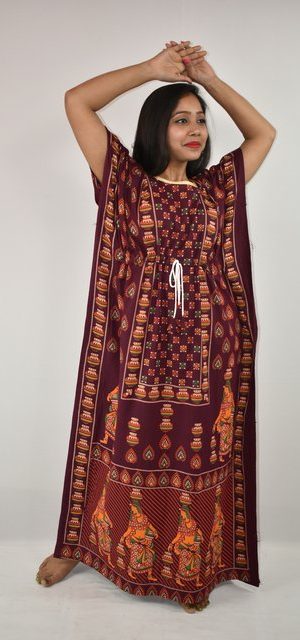 BDROX Gujri Kaftan Nighty in Maroon
