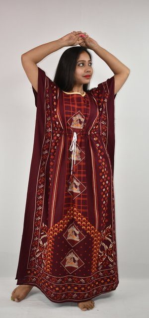 BDROX Gujri Kaftan Nighty in Maroon