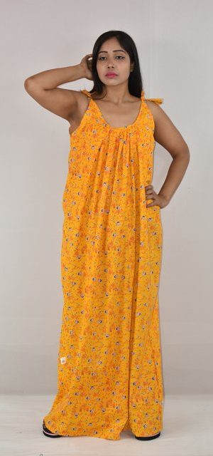 Yellow Ribbon Cotton Maxi Nighty