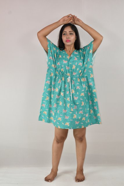 Sea Green Cotton Short Kaftan