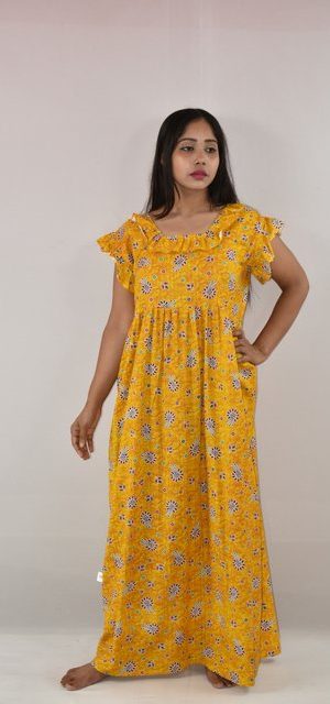 Yellow Maxi Nighty with Kuchi