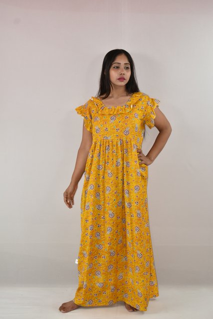 Yellow Maxi Nighty with Kuchi