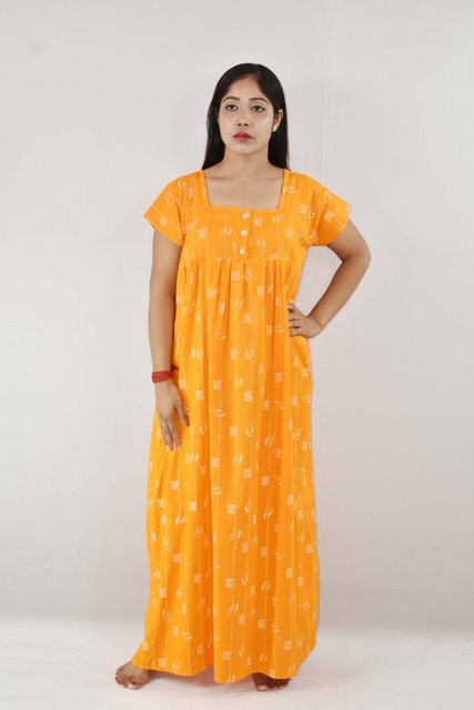 Yellow Maxi Nighty Square Neck with Button