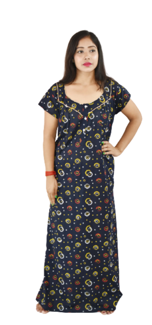 Square Neck Blue Gujri Maxi Nighty Pipien With Button