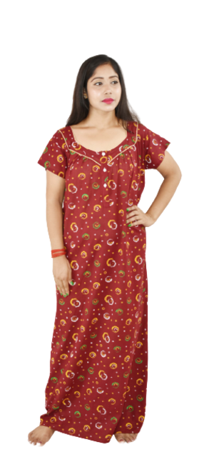 Square Neck Maroon Gujri Maxi Nighty Pipien With Button