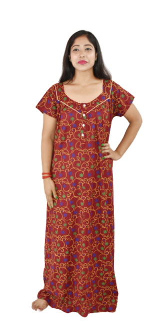 Square Neck Maroon Gujri Maxi Nighty Pipien With Button