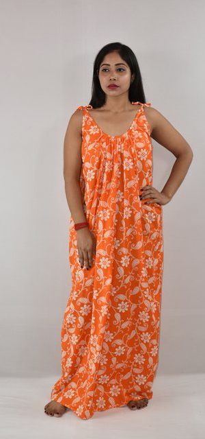 Yellow Cotton Ribbon Maxi Nighty