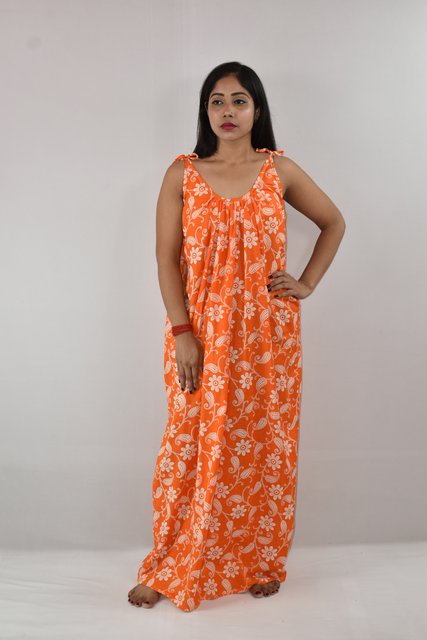 Yellow Cotton Ribbon Maxi Nighty