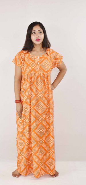 Yellow Maxi Nighty Square Neck With Button