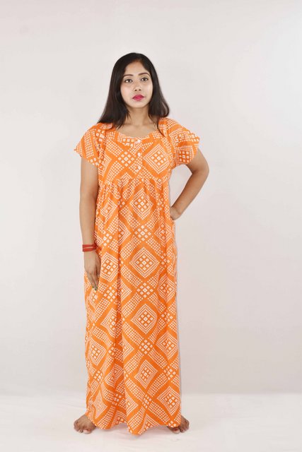 Yellow Maxi Nighty Square Neck With Button