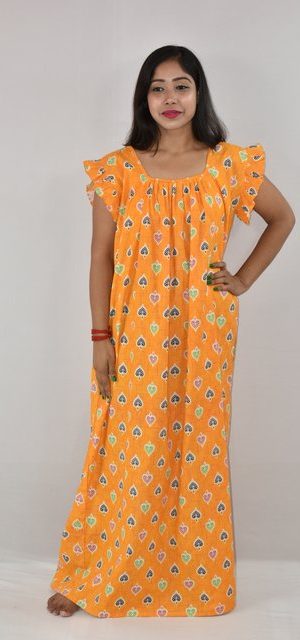 Yelloe Maxi Nighty Square Neck Short Sleeves with pleats