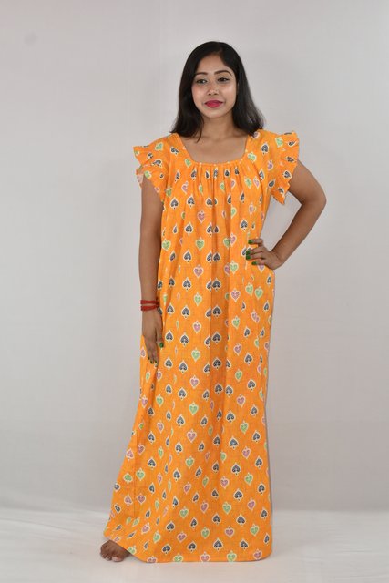 Yelloe Maxi Nighty Square Neck Short Sleeves with pleats