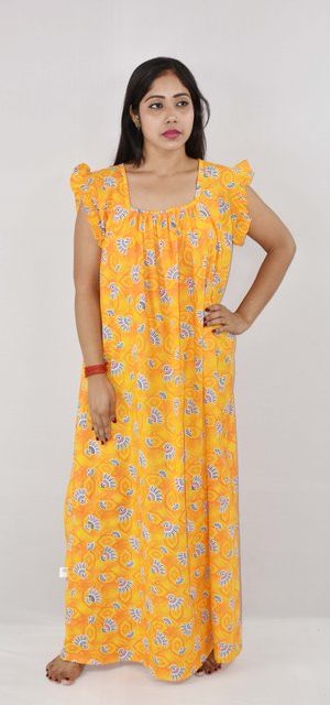 BDROX Cotton Yellow Maxi Nighty