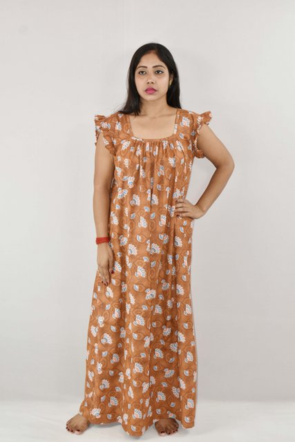 BDROX Cotton Brown Maxi Nighty
