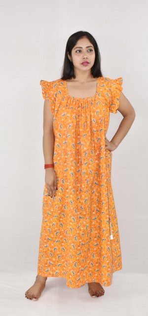 BDROX Cotton Yellow Maxi Nighty